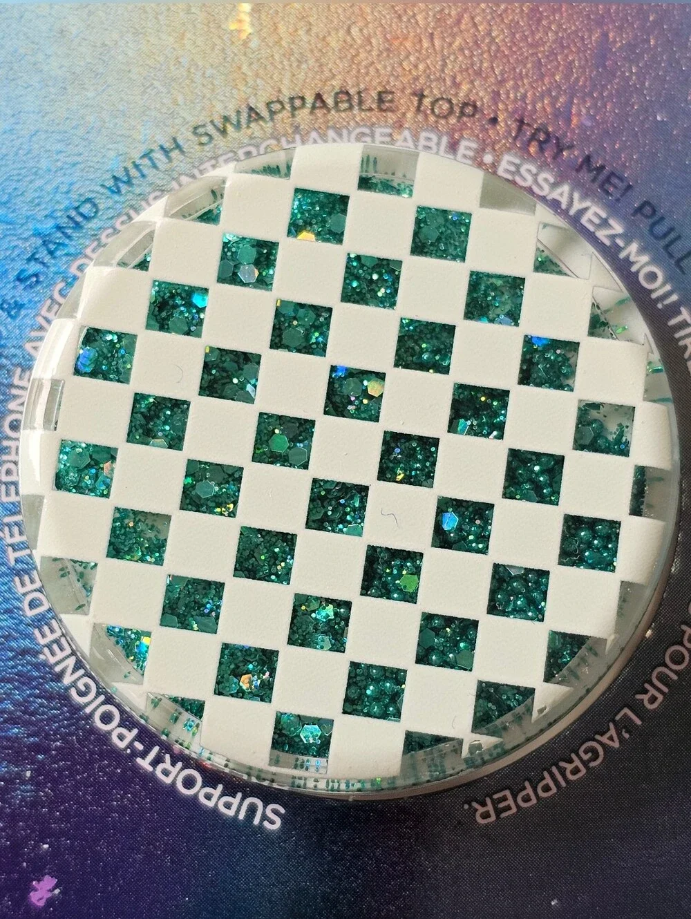 Popsocket - Tidepool Checker White (LIQUID GLITTER)